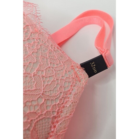 Victoria’s Secret Lined Perfect Coverage Push-Up Bra Pigeonnant 32DD NWT Coral - Picture 5 of 9